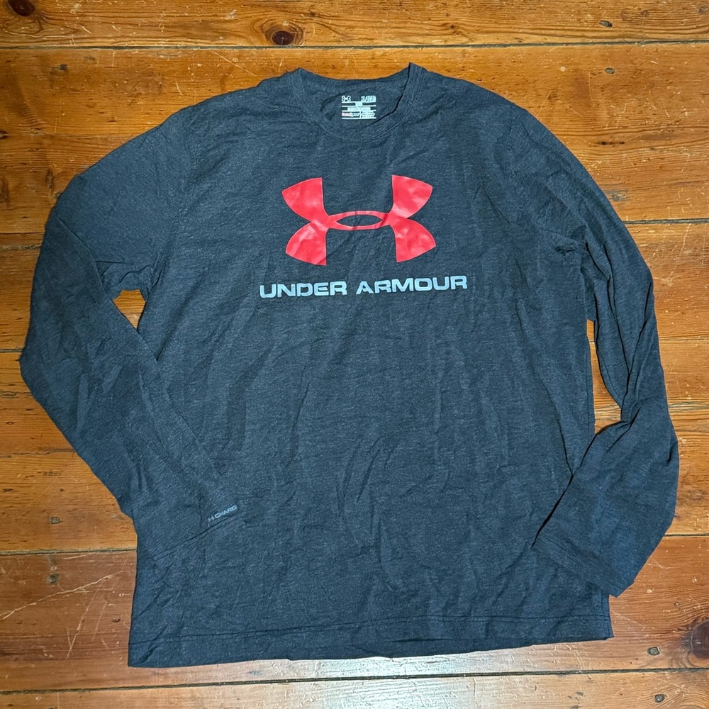 Under Armour Men's Charcoal Long Sleeve with Red Logo